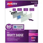Avery The Mighty Badge Laser Reusable Magnetic Name Badge System 1" x 3" Silver