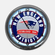 18" New England Patriots Metal Sign Designed White Neon Clock