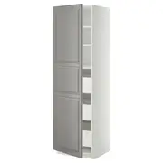 METOD / MAXIMERA high cabinet with drawers, white/Bodbyn grey, 60x60x200 cm