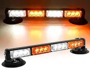 OPPBUY 14.2'' Amber White Wireless LED Rooftop Strobe Beacon Light Bar Rechargeable LED Emergency Hazard Warning Lights with Magnetic Base,17 Flashing Modes Strobe Light Bar for 12/24V Car,Truck