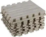FUNSUEI 16 PCS 12 X 12 Inch Interlocking Floor Tiles, 3/8 Inch Thick Wood Grain