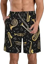 [OAROK] Musical Instruments Men's Casual Beach Shorts Quick Drying Shorts Men's Stretch Swim Trunks Daily Wear Style, White, Large