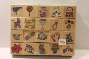 Hero Arts Set of 20 Stamps Wood Mounted Rubber StampBox Sampler Stamp Set NEW