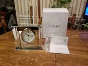 Bulova Pearl Face Silver Color Mantel Clock Model B2454 New in Box