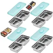 Grab and Go Snack,Stainless Steel Double Compartment Spice Box, Reusable Snack Box with lid for Snacks Dips Travel and Outdoor Camping (4Pc)