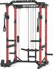 RitKeep Power Cage M10 All-in-One Home Gym with Dual Pulley Adjustable Heights, Crossover Cable Pulley System, Versatile Attachments Power Rack for Strength Training Fitness Equipment (Red)