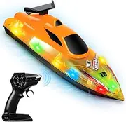 Remote Control Boat, 2.4 GHz Waterproof High Speed Boat with 2 Rechargeable Batteries, LED Light, Wireless Electric Ship, Racing Boat for Children, Adults, Children, Outdoor Pool (Yellow)