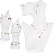 Kigley 3 Pcs Jewelry Mannequin Display Set Including Boutique Bust Holder Mannequin Earring Stand Hand Display Bracelet Ring Stand for Selling Show(White)