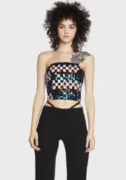 [RARE LONDON] Sequin Checkerboard Bandeau Top