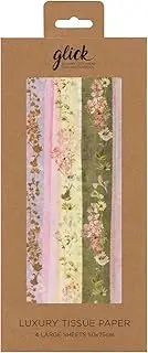 Glick 4 Sheets of Linea Floral Tissue Paper. Each Sheet Measures 75 x 50cms When Opened and is Suitable for Birthdays & Other Celebrations