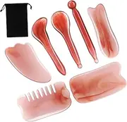 Facial Massager Gua Sha Comb Guasha Set 7-piece Massage Tool Kit Storage Bag for Home and Travel