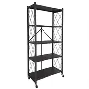 5 Tier Foldable Shelf Metal Display Rack Wheels Bookcase Storage Capacity 100kg