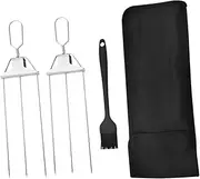 2pcs Three Prong Barbecue Fork BBQ Sausage Holder Kebab Skewers Stainless Pin for Meat Roast Goose Shawarma Accessories Yjspsw Appetizer Skewers Kabob 430 Stainless Steel Silver