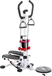 Exercise Stepper, Multifunctional Fitness Stepper Machine with Twisting Waist Plate/Dumbbell/Handrail/Elastic Rope/LCD