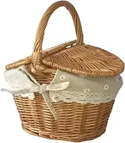 Wicker Picnic Basket, 10.2x7.1x5.5 Inch Small Picnic Basket with Cotton Linen Lining Handle and Lid Wicker Organizer, Small, with Handle, Baskets-