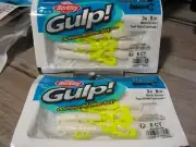 2 Packs Gulp Saltwater Fishing Baits 3" Mantis Shrimp Pearl White Chartreuse
