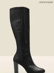 Sosandar Black Leather Zip Knee High Boots (N59561) | $358
