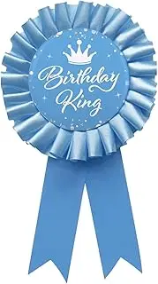 [WOWOPA] Birthday King Tinplate Badge Pin, Happy Birthday Blue Corsage Button for Men Boy Birthday Award Ribbon Party Decorations 1pcs, Plastic, no gemstone