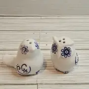 Cracker Barrel Bird Owl Salt And Pepper Shakers Blue On White 2"