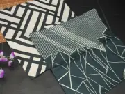 Pair 18 x 18 BLACK & WHITE GEOMETRIC LINEN PILLOW COVERS ~New #F44