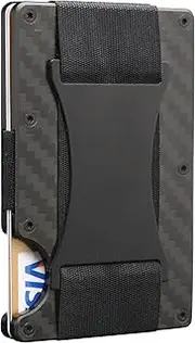 [BREXFIRE] Minimalist Wallet for Men Carbon Fiber Card Holder Cash Strap RFID Blocking Slim Front Pocket EDC Metal Wallets, Carbon Black, Minimalist