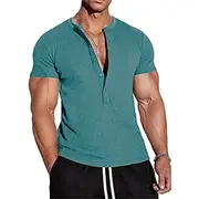 Men's T Shirt Henley Shirt Tee Short Sleeve Shirt Short Sleeve Henley Summer Spring Plain Fashion Designer Basic Buttons Vacation Street Going out Black Blue G