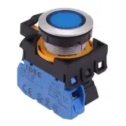 IDEC CW Series Blue 24V illuminated Maintained Flush Push Button Switch 1NO IP65
