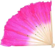 [STKARCV] 1PC 30cm Chinese Short Bellydance Fan Half Circle SilkVeil Pairs Yangko Belly Dancing Fan Hand Dye Adults(Light red)