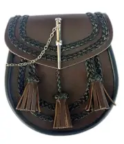 Brown Pin Lock With Black Cords Scottish Traditional Kilt Sporran High Quality
