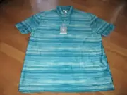 NEW NWT MENS HICKEY FREEMAN SHORT SLEEVE AQUA STRIPED POLO GOLF SHIRT SIZE LARGE