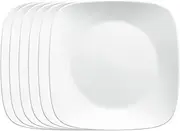 [CORELLE] Vitrelle 6-Piece Salad Plates Set, Triple Layer Glass and Chip Resistant, Lightweight Square 9-Inch Plates, White