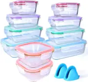 [20 Piece] Glass Food Storage Airtight & Leakproof Containers Set with Snap Lock