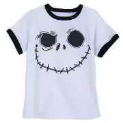 Disney Store Boys Jack Skellington Face White Shirt Short Sleeved Ringer Tee 7/8