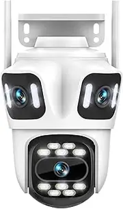 8K 16MP WiFi IP Camera 8X Zoom Four Lens Outdoor PTZ Security Camera Auto Tracking Smart Home Video Surveillance Cameras(AU Plug,12MP Cam Add 64G)