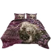 Wildlife Animal Cherry Blossom White Tiger Coverlet