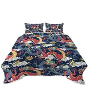 Red and Blue Chinese Dragons Coverlet