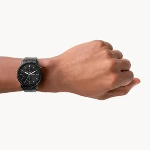 【FOSSIL】簡約紳士三眼計時手錶-黑/42mm 畢業禮物(FS5848)