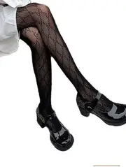 Sexy Double G Letter Fishnet Stockings, Tight Thin Sexy Transparent Mesh Tights black
