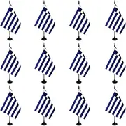 Rotenl Greece Desk Flag, 12 Pack Greek Table Office Flag with Black Solid Pole and Stand Base, International Country Flag, Festival Celebration, Classroom Meeting Desktop Decor (Greece)