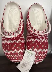 Holiday Christmas Crocs Clog Classic Sweater Mens 11 Womens 13 Red White NWT