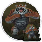 Cool Animal Art Tigerilla Gorilla vs Tiger Round Beach Towel