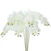 6Pcs 31" 7 Heads Artificial Orchid Stems Faux Silk Phalaenopsis, White