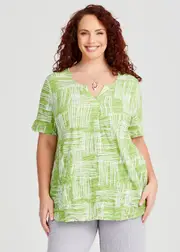 [TS] Taking Shape Cotton Mix Crush Top Size 12 in Celery Print - Plus Size Women's Clothing Celery Print