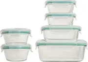 OXO Good Grips Smart Seal, 12 Piece Glass Container Set,Clear,Blue
