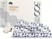 100% Cotton Printed Bed Sheets for Twin Size Bed - 500 Thread Count 3 PC Twin Pr