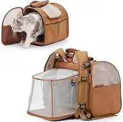 Henofen Large Cat Backpack Carrier, Expandable Pet Backpack Carrier with Breathable Mesh for Cats, Small Dogs Puppies Backpack, Portable Pet Carrier for Travel, Hiking, Walking & Outdoor, Brown