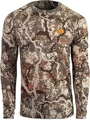 [First Lite] Men's Wick Long Sleeve Crew - Merino Wool Camo Hunting Base Layer, UV Protection Moisture Management Shirt