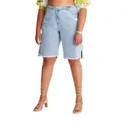 Women's Lightly Distressed Bermuda Denim Shorts, Sz 14, Future Collective Alani