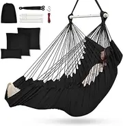 Outerman Hammock Chair, Hanging Chair with 3 Cushions and Foot Rest Support, Durable Metal Spreader Bar Max 500Lbs, Swing Chair for Bedroom, Indoor & Outdoor, Patio, Porch or Tree（Black）… (DY906)