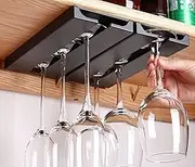 Wine Glass Holder Under Shelf, 2 Pack Wine Glass Holder Glasses Storage Hanger Organizer, Self-Adhesive (2, Black)